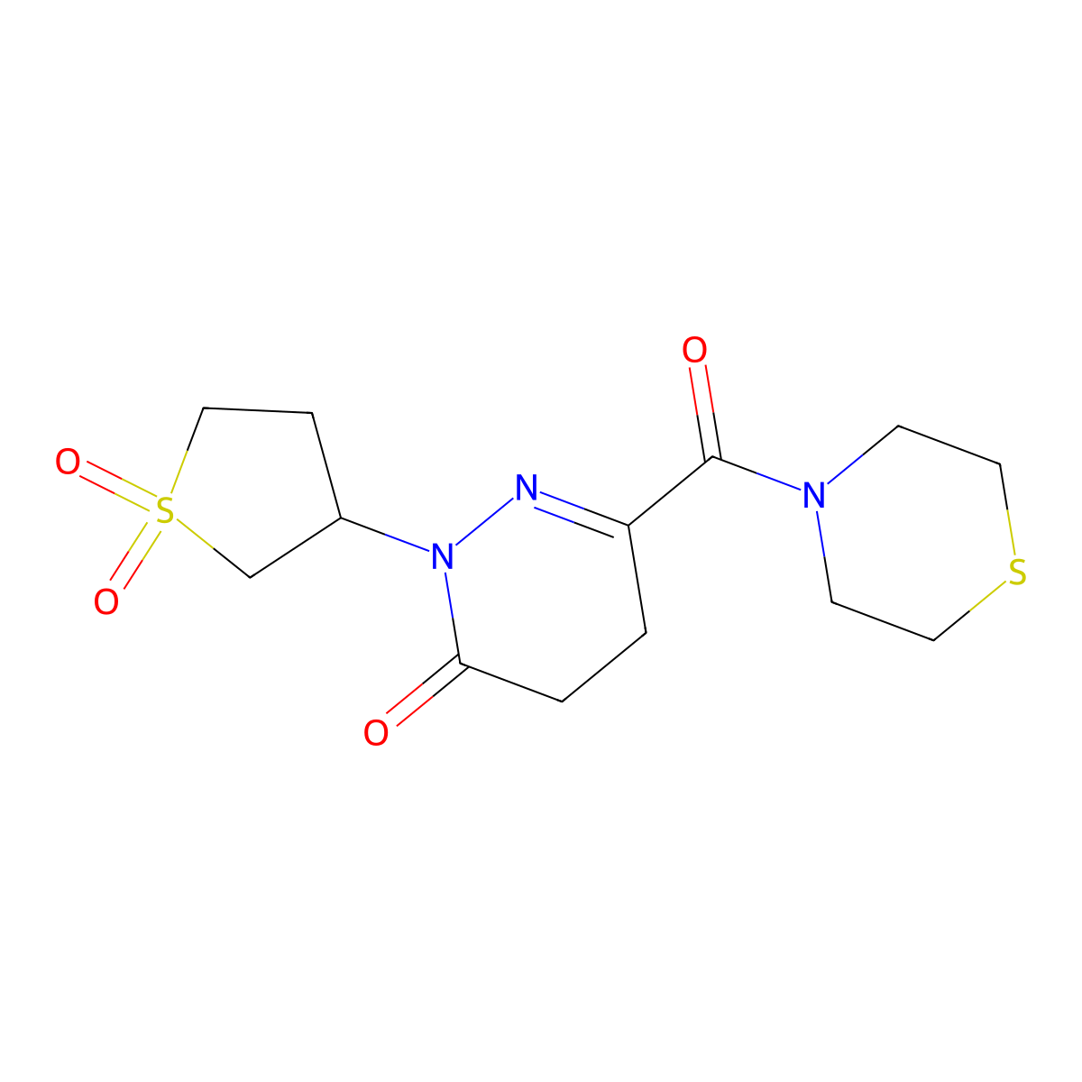 2-(1,1-dioxidotetrahydrothiophen-3-yl)-6-(thiomorpholin-4-ylcarbonyl)-4,5-dihydropyridazin-3(2H)-one molecular structure, CAS 1324062-91-0