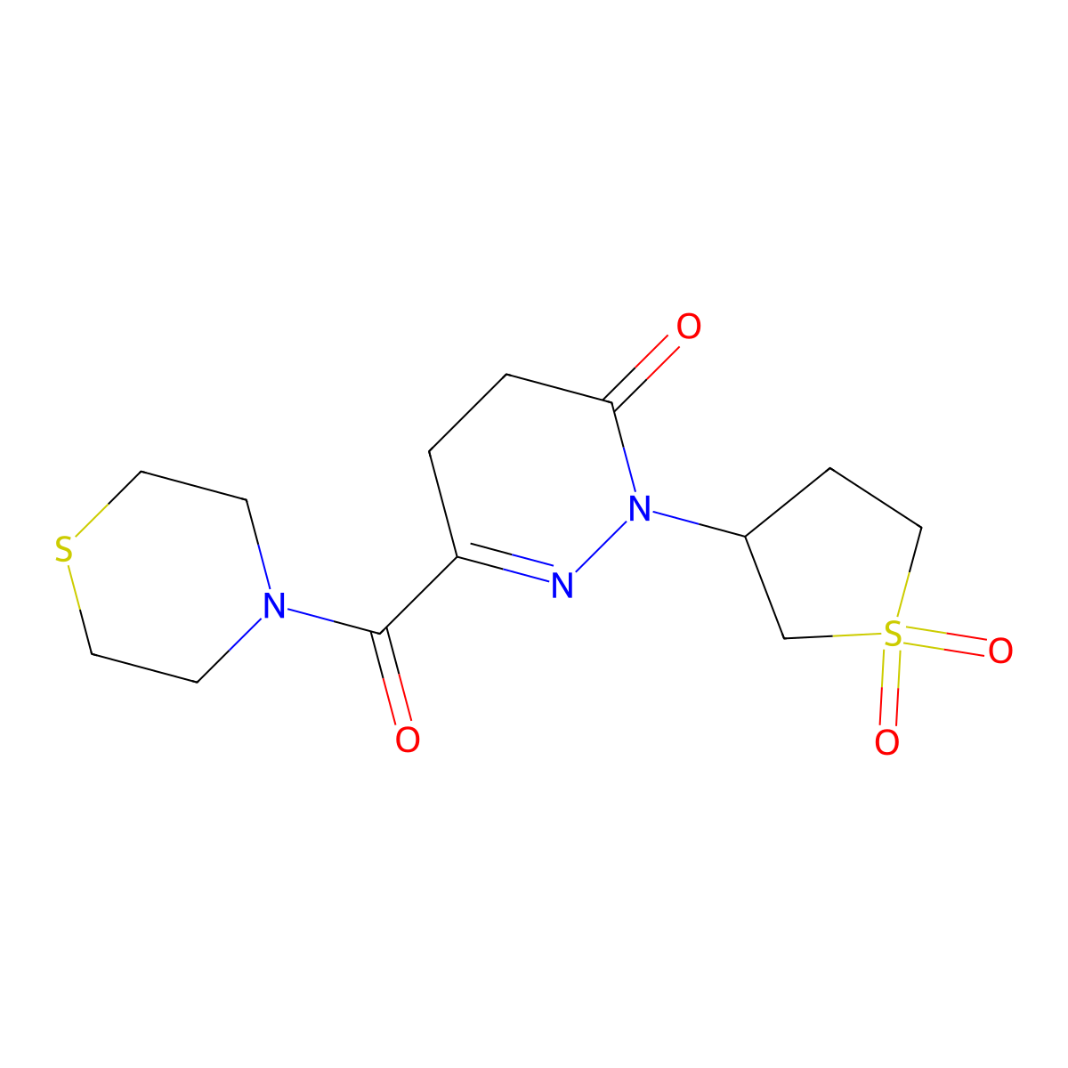2-(1,1-dioxidotetrahydrothiophen-3-yl)-6-(thiomorpholin-4-ylcarbonyl)-4,5-dihydropyridazin-3(2H)-one molecular structure, CAS 1324062-91-0