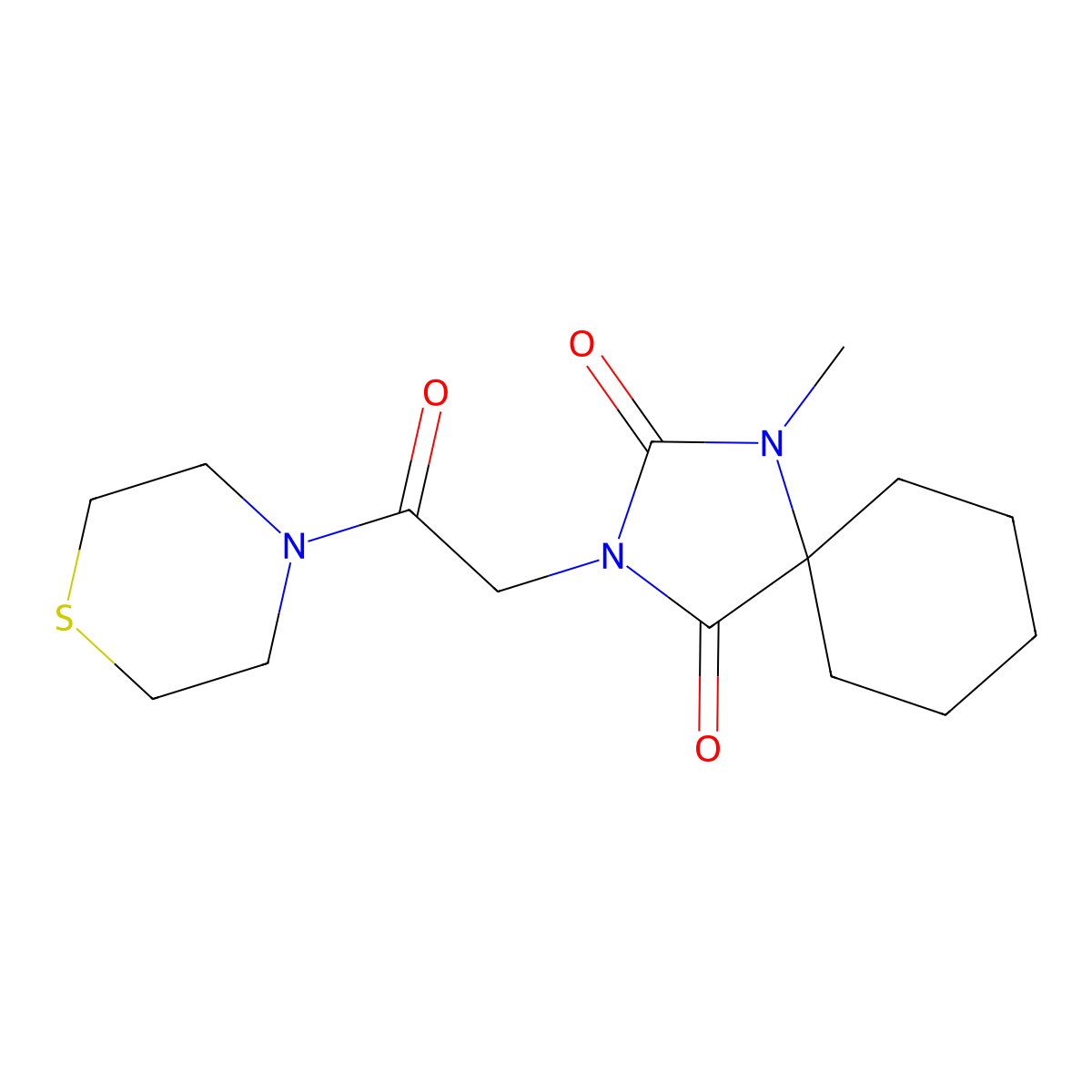1-Methyl-3-[2-oxo-2-(thiomorpholin-4-yl)ethyl]-1,3-diazaspiro[4.5]decane-2,4-dione molecular structure, CAS 1324063-10-6
