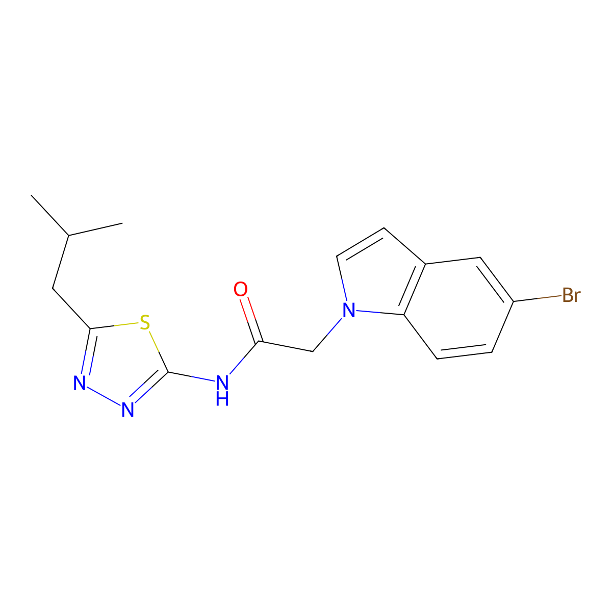 2-(5-bromo-1H-indol-1-yl)-N-[(2E)-5-(2-methylpropyl)-1,3,4-thiadiazol-2(3H)-ylidene]acetamide molecular structure, CAS 1324063-51-5