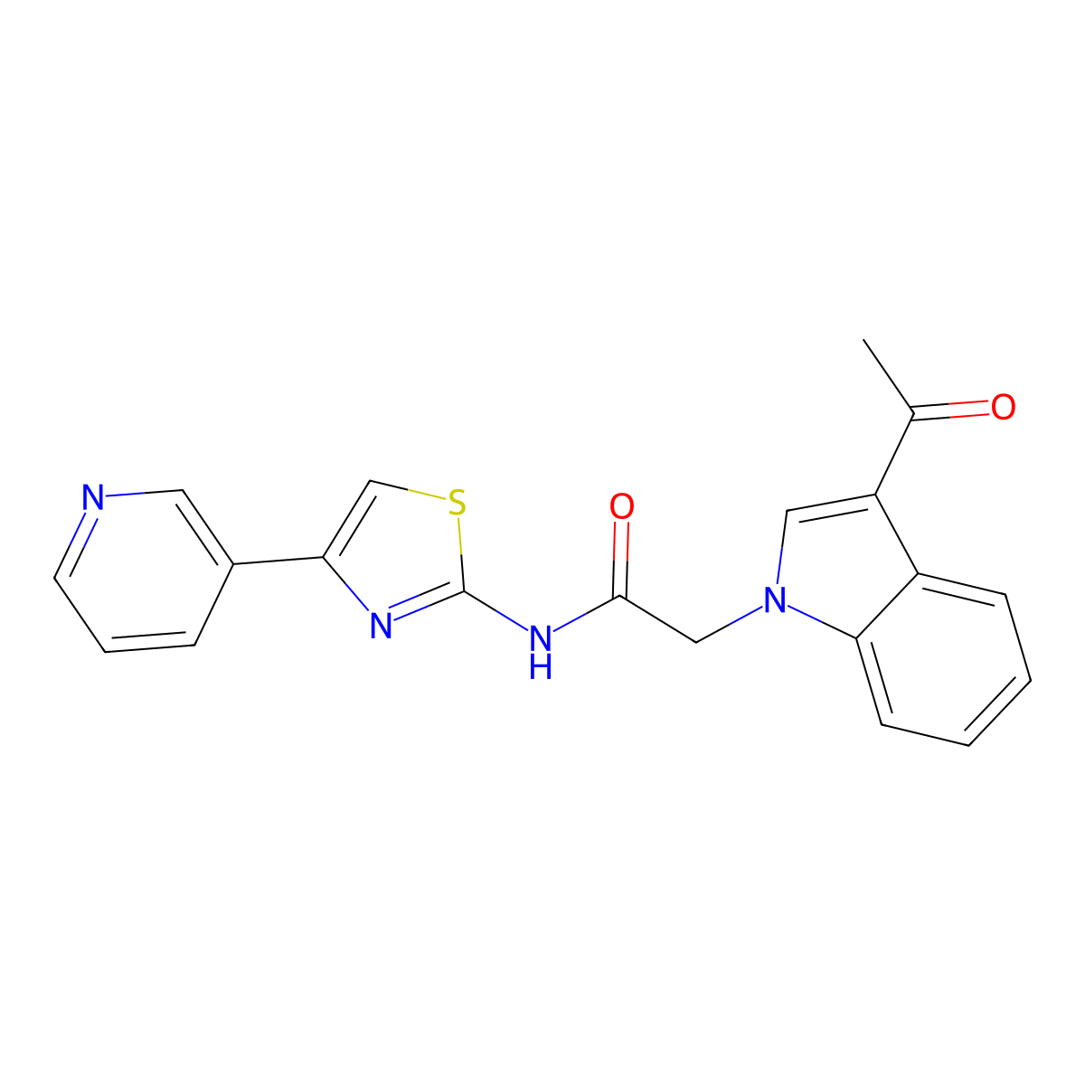2-(3-acetyl-1H-indol-1-yl)-N-(4-(pyridin-3-yl)thiazol-2-yl)acetamide molecular structure, CAS 1324063-56-0
