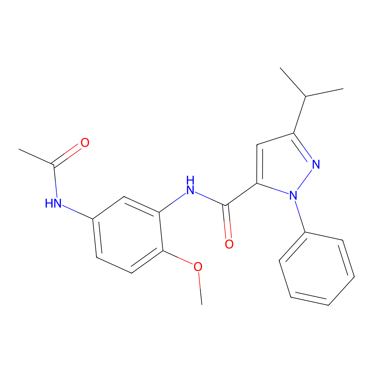 N-[5-(acetylamino)-2-methoxyphenyl]-1-phenyl-3-(propan-2-yl)-1H-pyrazole-5-carboxamide molecular structure, CAS 1324063-61-7