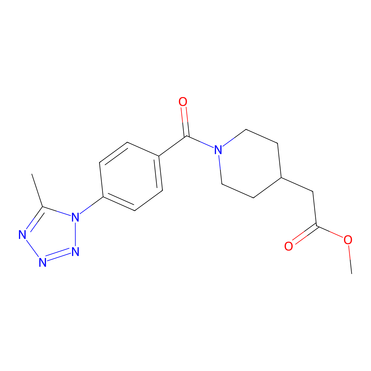 methyl (1-{[4-(5-methyl-1H-tetrazol-1-yl)phenyl]carbonyl}piperidin-4-yl)acetate molecular structure, CAS 1324063-71-9