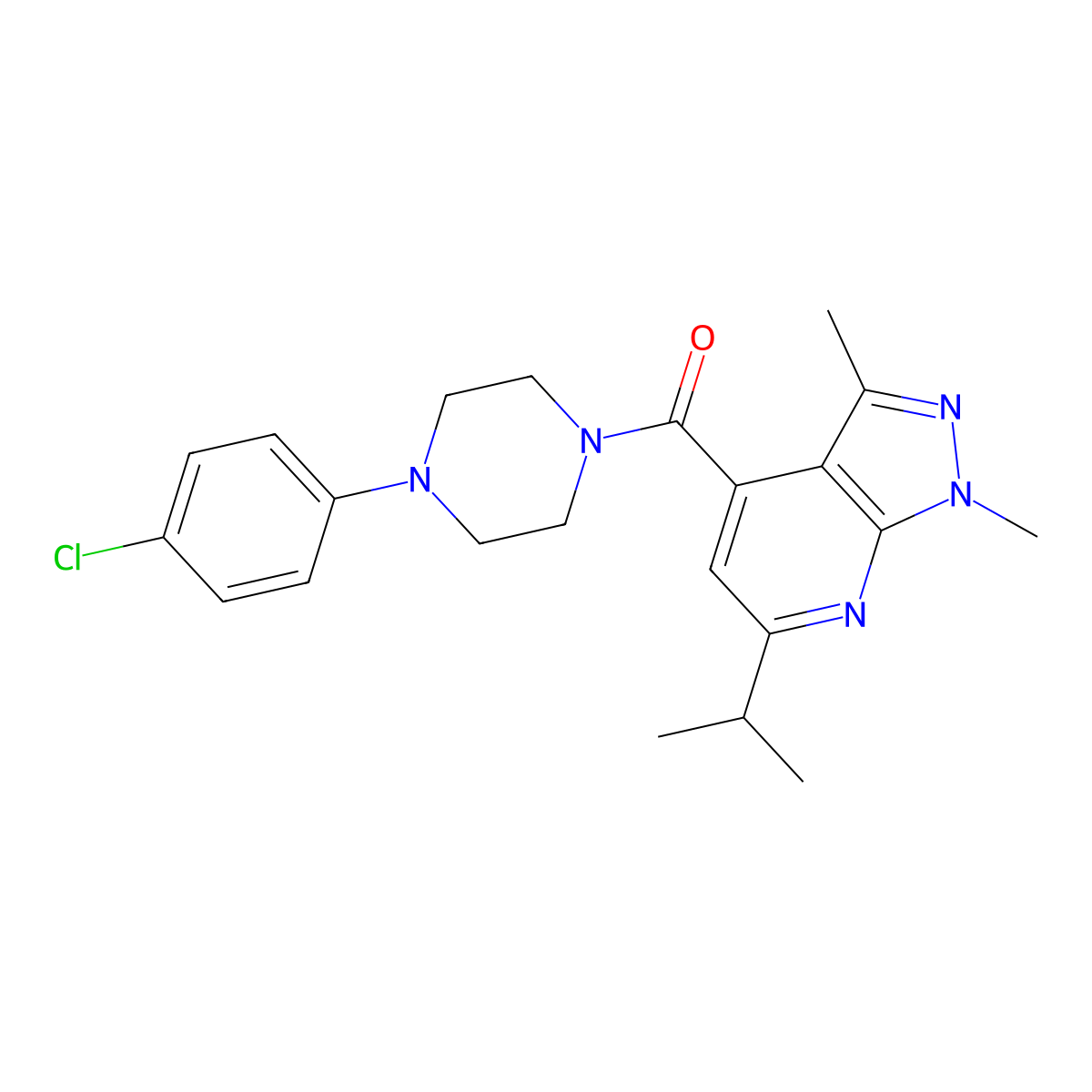 [4-(4-chlorophenyl)piperazin-1-yl][1,3-dimethyl-6-(propan-2-yl)-1H-pyrazolo[3,4-b]pyridin-4-yl]methanone molecular structure, CAS 1324063-73-1