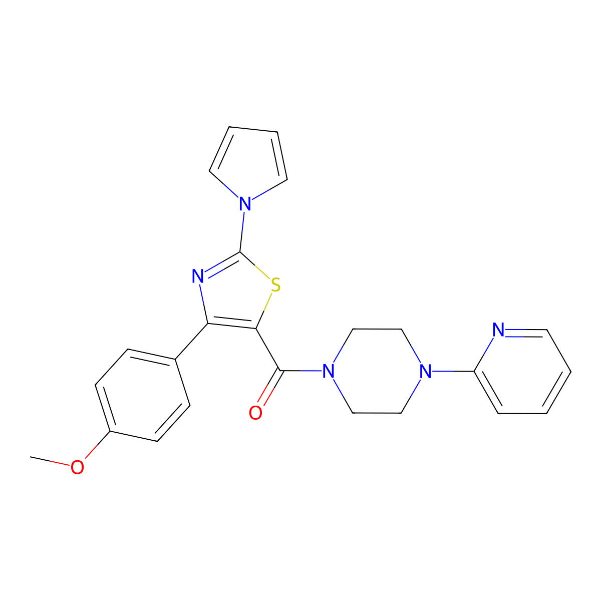 [4-(4-methoxyphenyl)-2-(1H-pyrrol-1-yl)-1,3-thiazol-5-yl][4-(pyridin-2-yl)piperazin-1-yl]methanone molecular structure, CAS 1324064-00-7