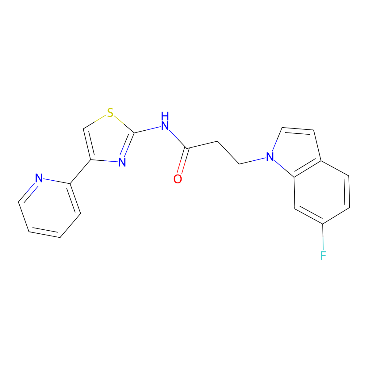 3-(6-fluoro-1H-indol-1-yl)-N-(4-(pyridin-2-yl)thiazol-2-yl)propanamide molecular structure, CAS 1324064-03-0