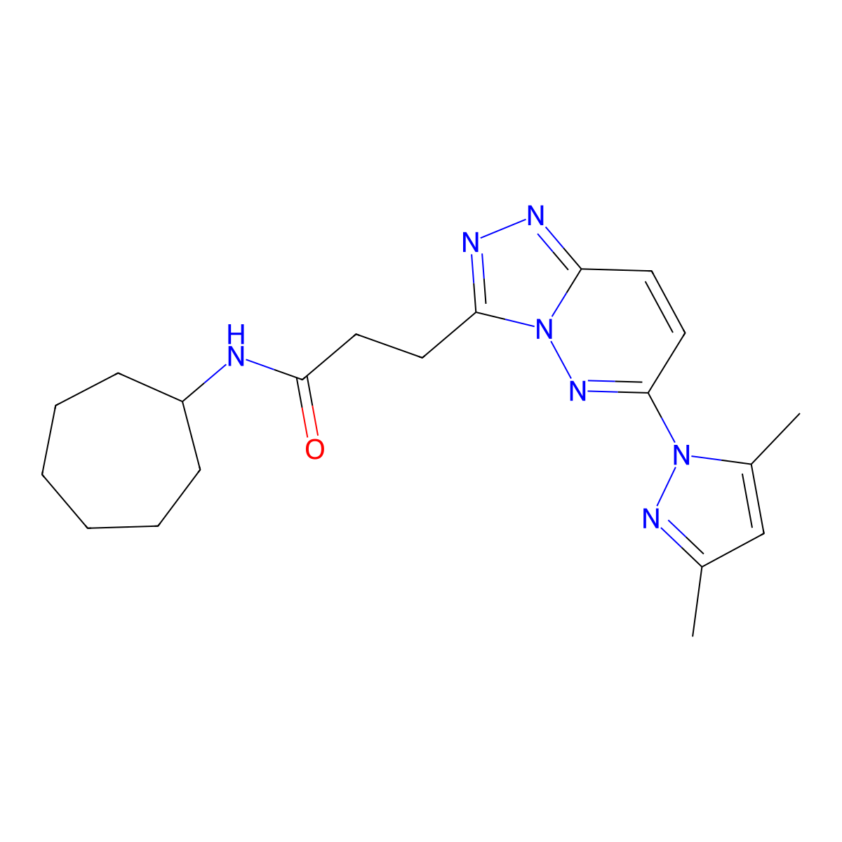 N-cycloheptyl-3-[6-(3,5-dimethyl-1H-pyrazol-1-yl)[1,2,4]triazolo[4,3-b]pyridazin-3-yl]propanamide molecular structure, CAS 1324064-08-5