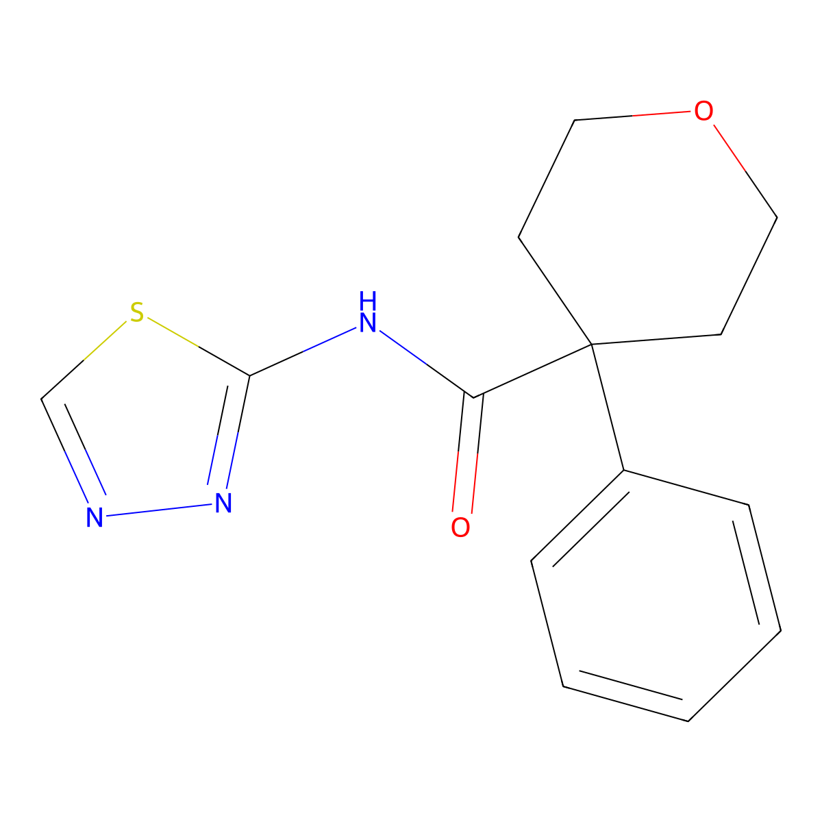 4-phenyl-N-(1,3,4-thiadiazol-2-yl)tetrahydro-2H-pyran-4-carboxamide molecular structure, CAS 1324064-12-1