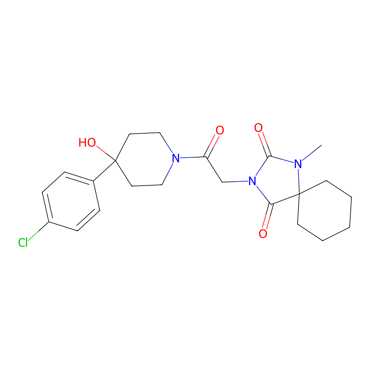 3-{2-[4-(4-Chlorophenyl)-4-hydroxypiperidin-1-yl]-2-oxoethyl}-1-methyl-1,3-diazaspiro[4.5]decane-2,4-dione molecular structure, CAS 1324064-45-0
