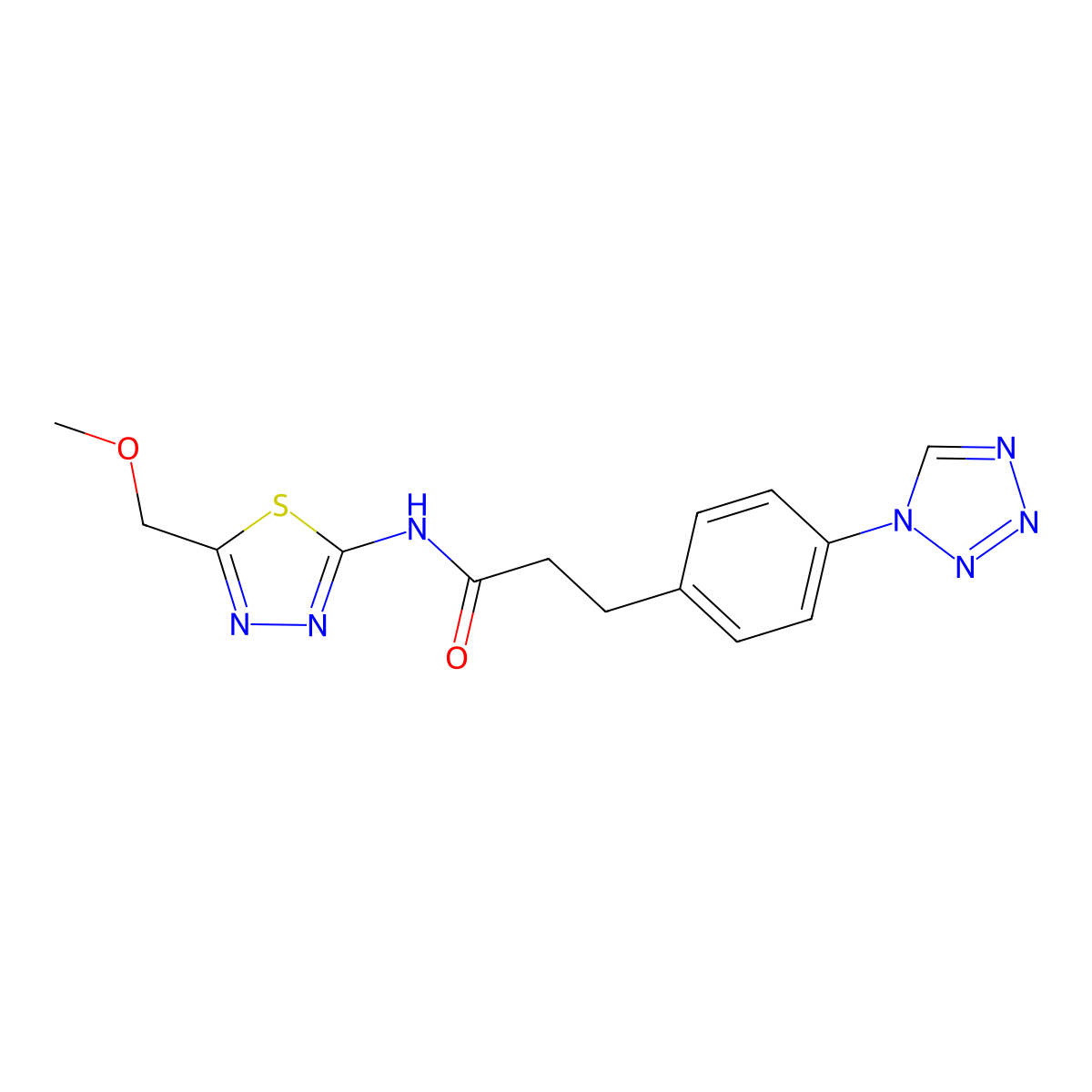 3-(4-(1H-tetrazol-1-yl)phenyl)-N-(5-(methoxymethyl)-1,3,4-thiadiazol-2-yl)propanamide molecular structure, CAS 1324064-53-0