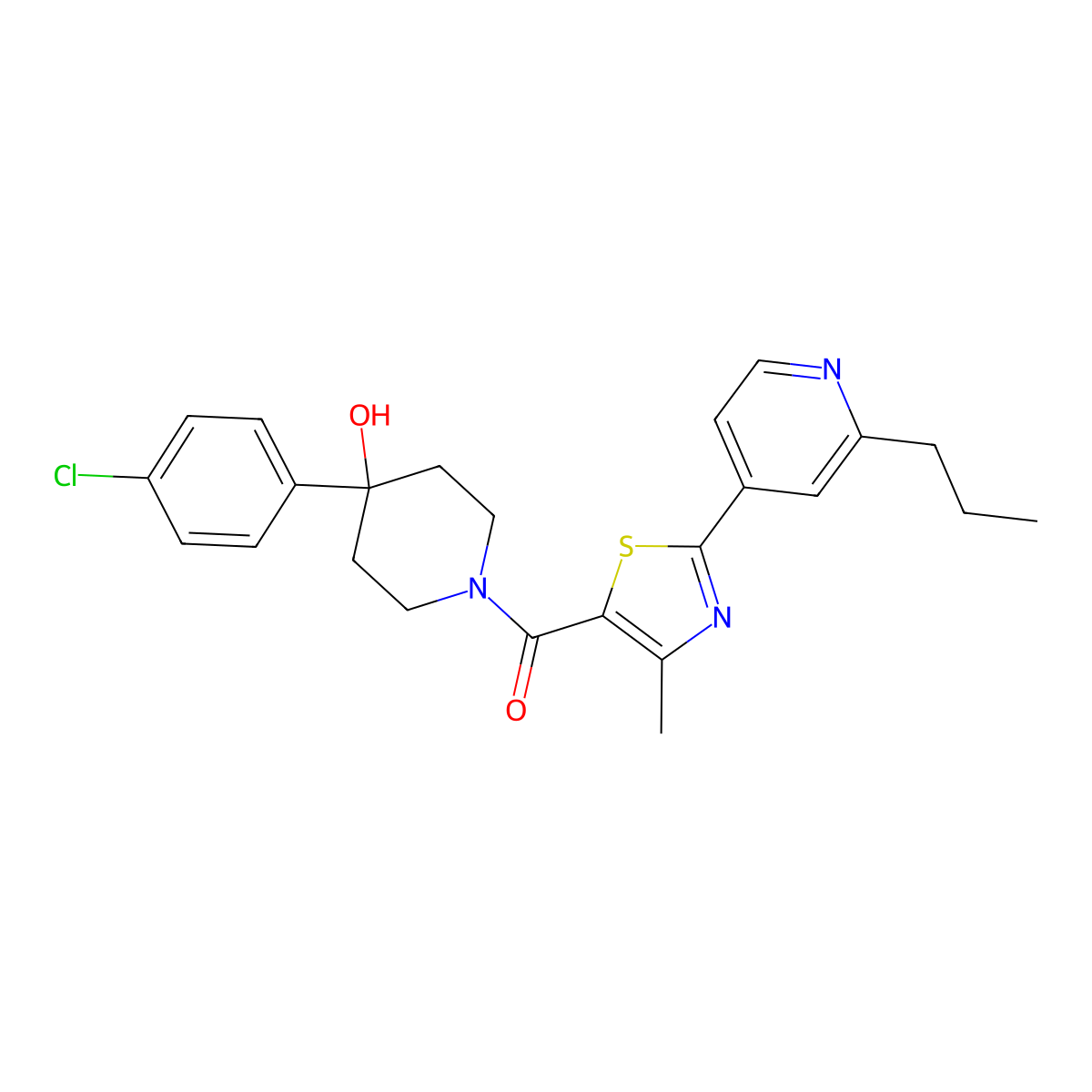 [4-(4-Chlorophenyl)-4-hydroxypiperidin-1-yl][4-methyl-2-(2-propylpyridin-4-yl)-1,3-thiazol-5-yl]methanone molecular structure, CAS 1324064-56-3