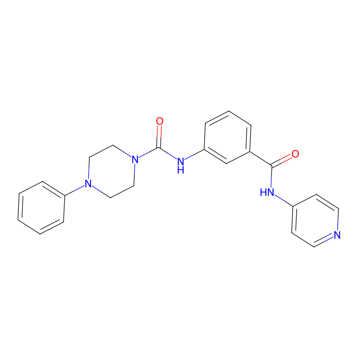 4-phenyl-N-[3-(pyridin-4-ylcarbamoyl)phenyl]piperazine-1-carboxamide molecular structure, CAS 1324065-14-6