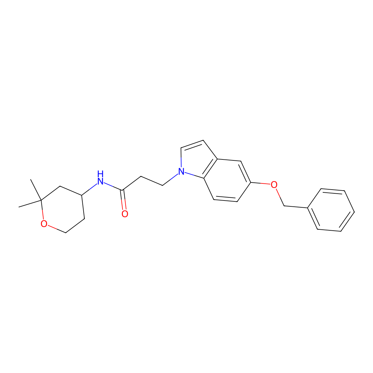 3-[5-(benzyloxy)-1H-indol-1-yl]-N-(2,2-dimethyltetrahydro-2H-pyran-4-yl)propanamide molecular structure, CAS 1324065-66-8