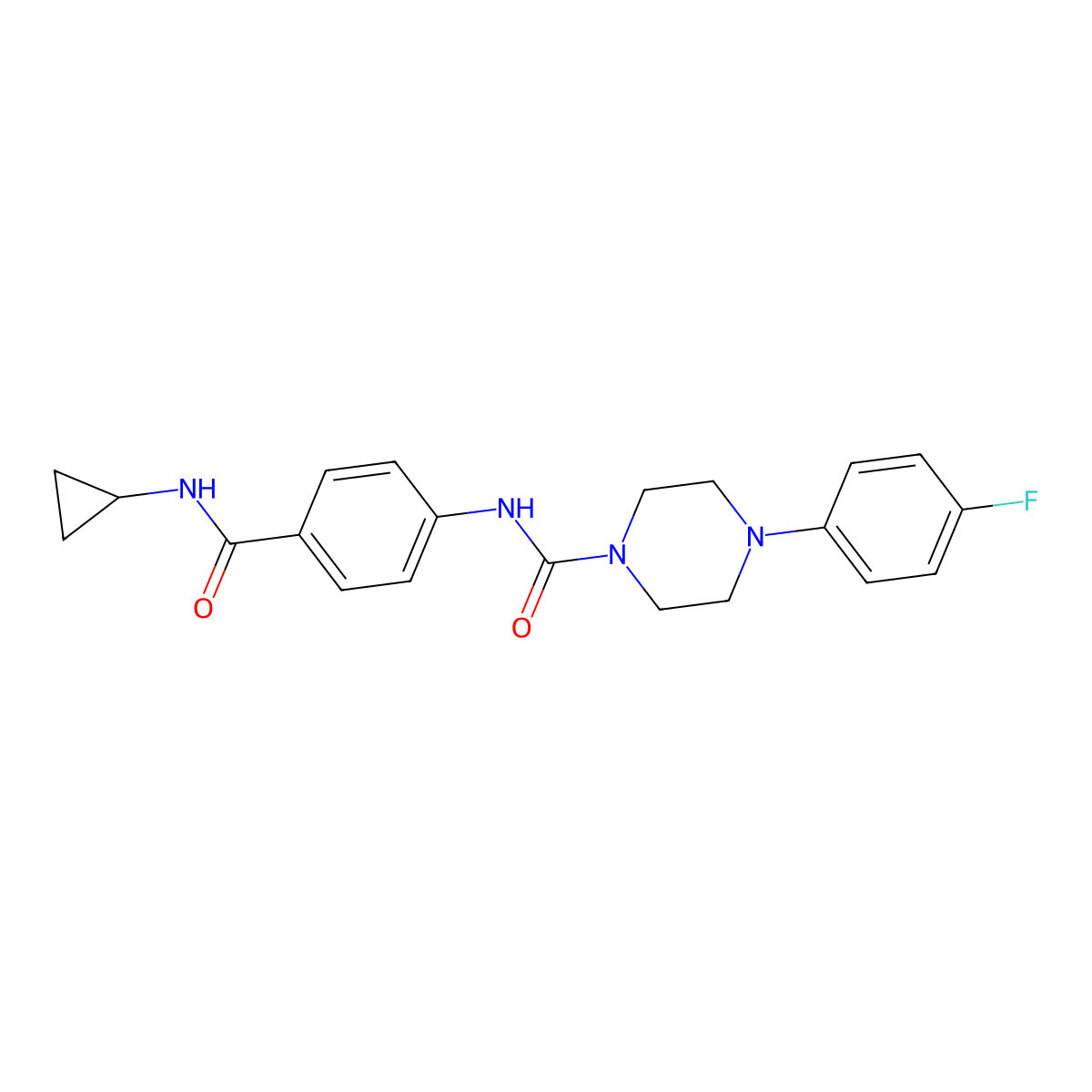 N-[4-(cyclopropylcarbamoyl)phenyl]-4-(4-fluorophenyl)piperazine-1-carboxamide molecular structure, CAS 1324065-67-9