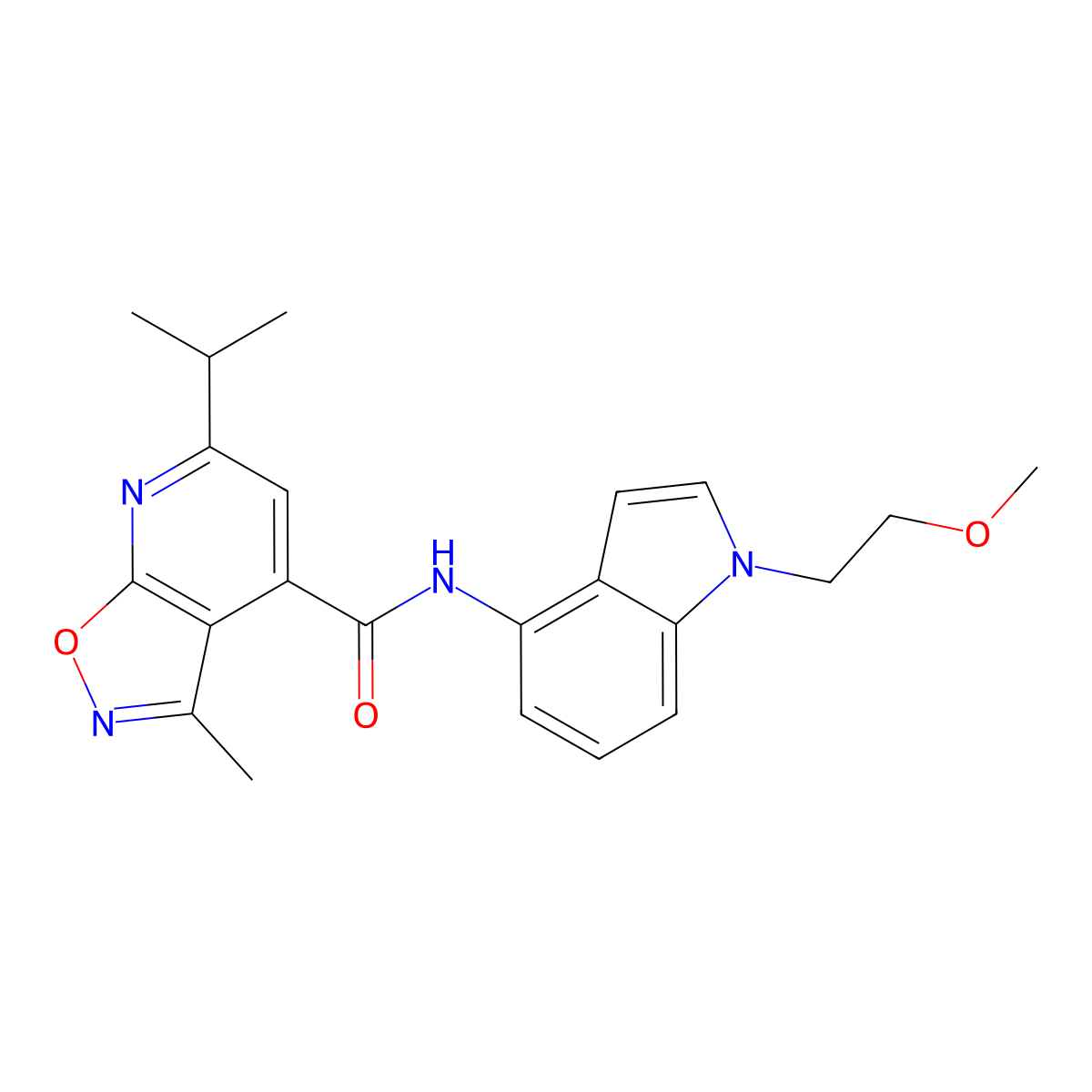 N-[1-(2-methoxyethyl)-1H-indol-4-yl]-3-methyl-6-(propan-2-yl)[1,2]oxazolo[5,4-b]pyridine-4-carboxamide molecular structure, CAS 1324065-73-7
