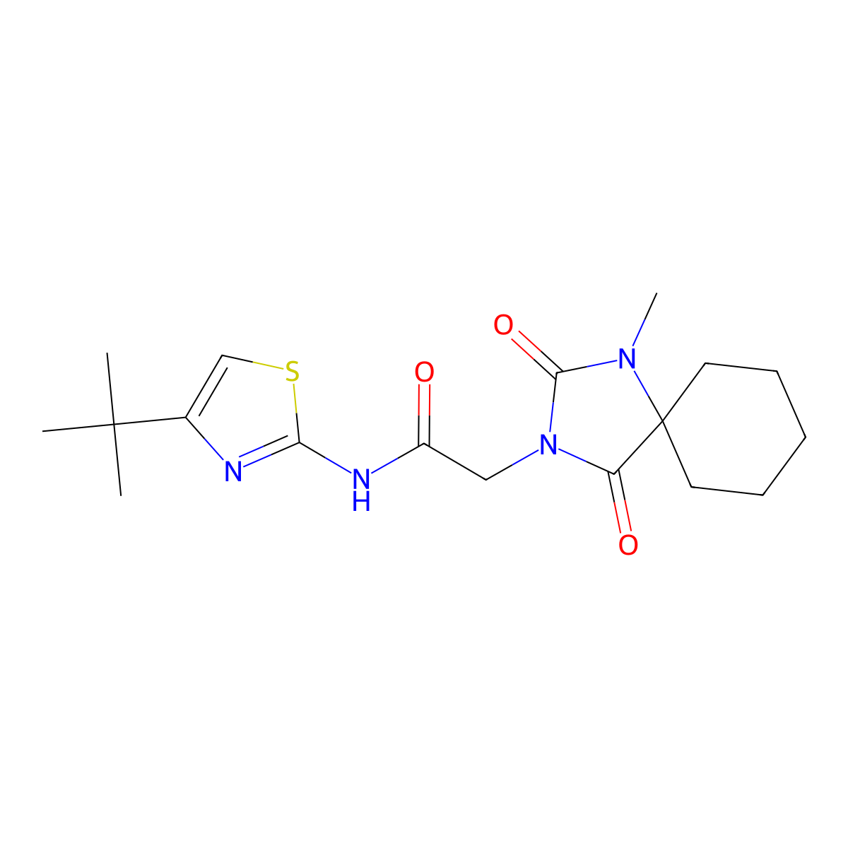 N-(4-tert-butyl-1,3-thiazol-2-yl)-2-(1-methyl-2,4-dioxo-1,3-diazaspiro[4.5]dec-3-yl)acetamide molecular structure, CAS 1324066-25-2