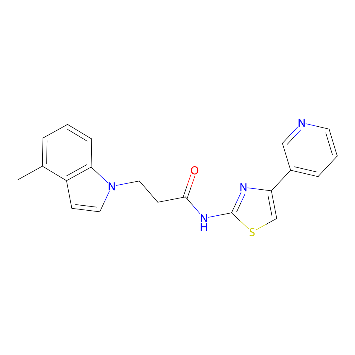 3-(4-methyl-1H-indol-1-yl)-N-(4-(pyridin-3-yl)thiazol-2-yl)propanamide molecular structure, CAS 1324066-27-4