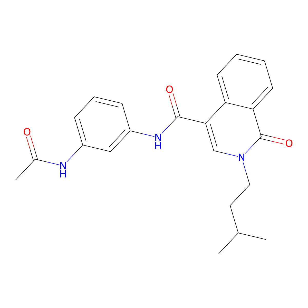N-[3-(acetylamino)phenyl]-2-(3-methylbutyl)-1-oxo-1,2-dihydroisoquinoline-4-carboxamide molecular structure, CAS 1324066-33-2