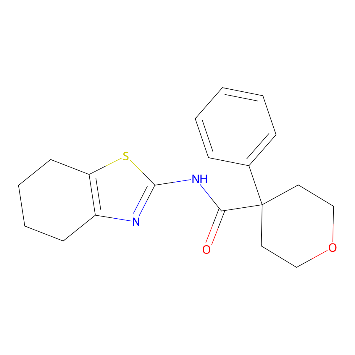 4-phenyl-N-(4,5,6,7-tetrahydrobenzo[d]thiazol-2-yl)tetrahydro-2H-pyran-4-carboxamide molecular structure, CAS 1324066-50-3