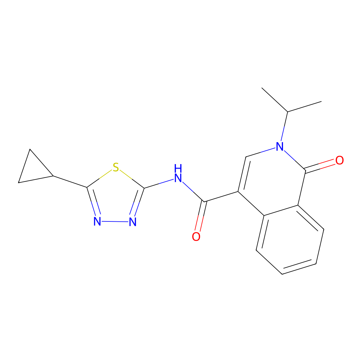 N-(5-cyclopropyl-1,3,4-thiadiazol-2-yl)-2-isopropyl-1-oxo-1,2-dihydroisoquinoline-4-carboxamide molecular structure, CAS 1324066-53-6