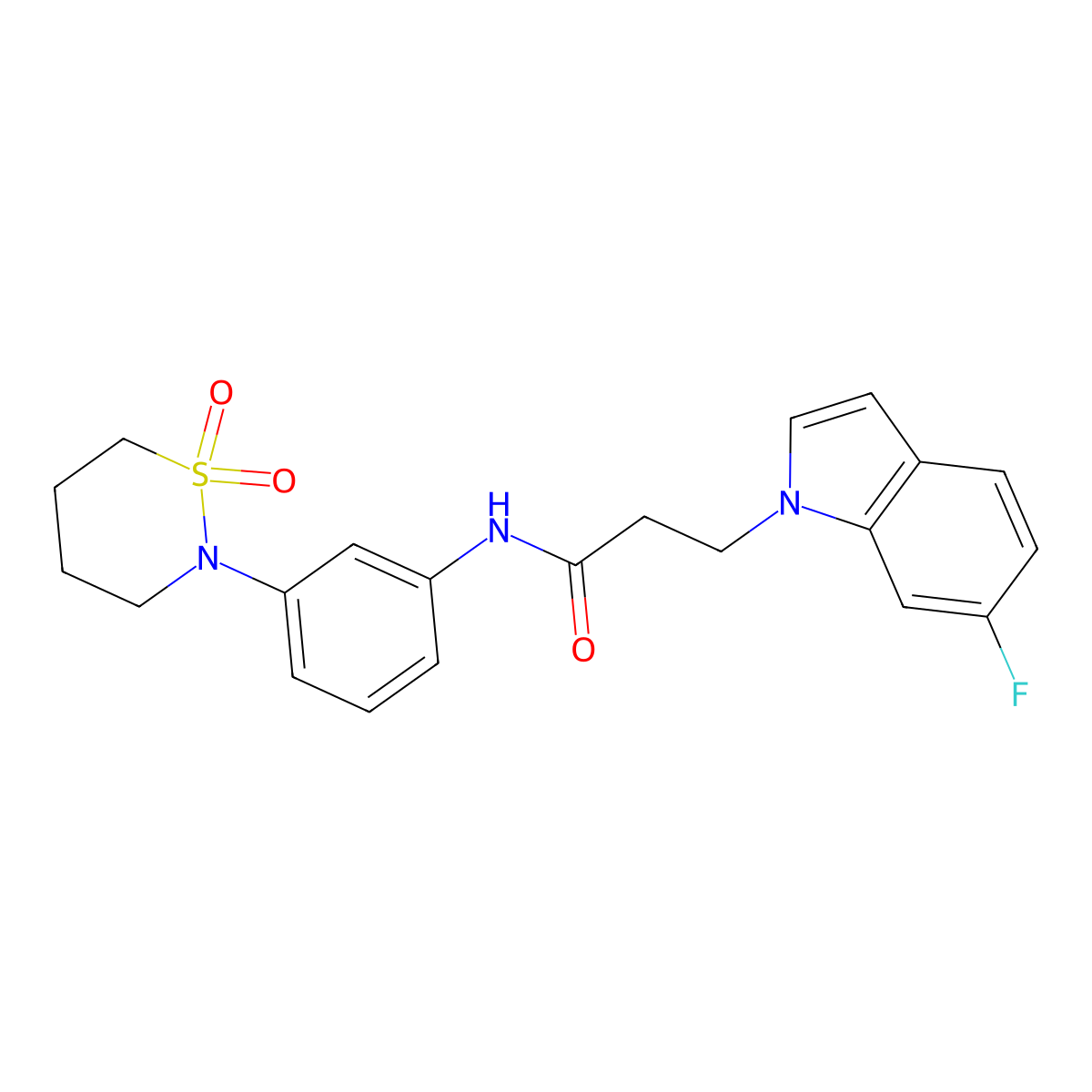 N-[3-(1,1-dioxido-1,2-thiazinan-2-yl)phenyl]-3-(6-fluoro-1H-indol-1-yl)propanamide molecular structure, CAS 1324066-66-1
