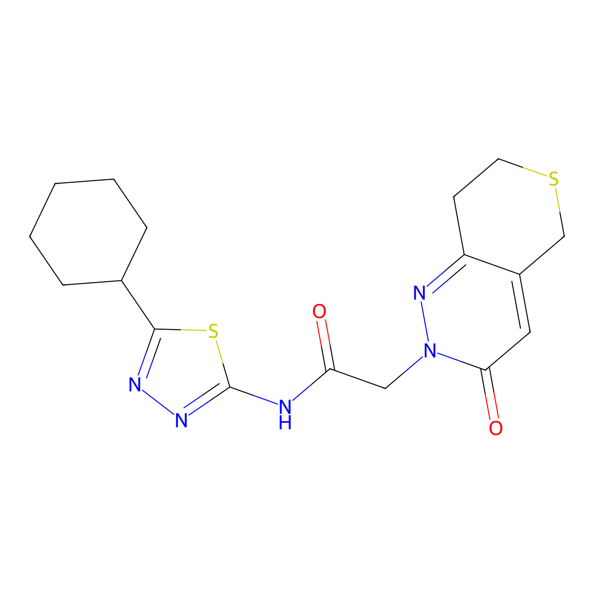 N-(5-cyclohexyl-1,3,4-thiadiazol-2-yl)-2-(3-oxo-3,5,7,8-tetrahydro-2H-thiopyrano[4,3-c]pyridazin-2-yl)acetamide molecular structure, CAS 1324067-12-0