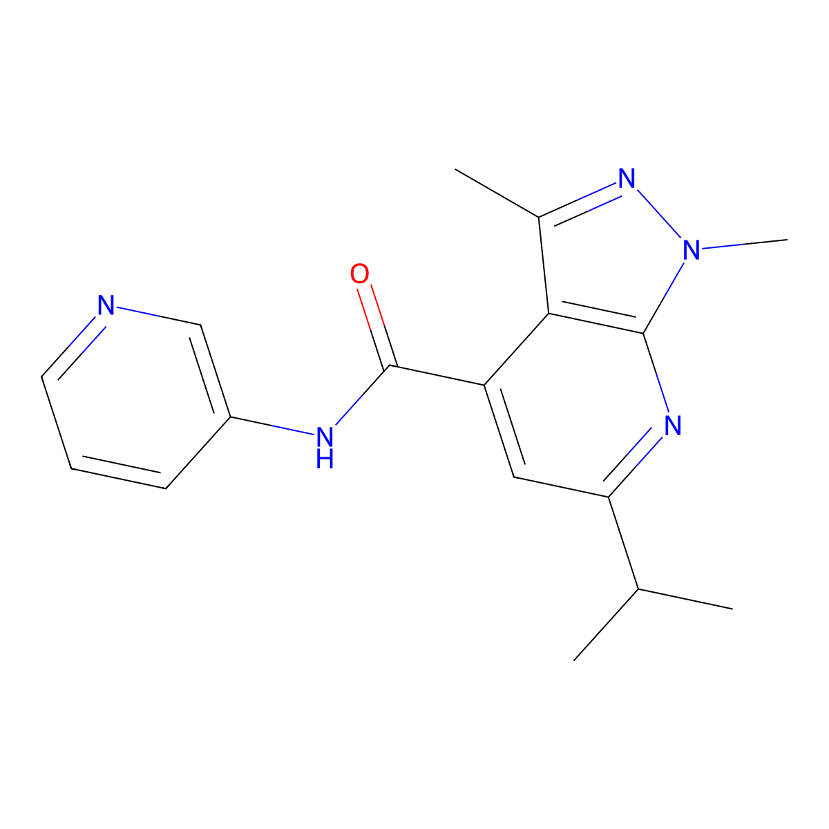 1,3-dimethyl-6-(propan-2-yl)-N-(pyridin-3-yl)-1H-pyrazolo[3,4-b]pyridine-4-carboxamide molecular structure, CAS 1324067-30-2
