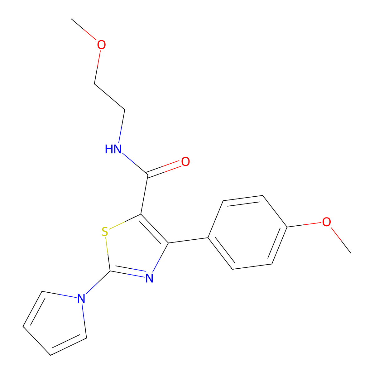 N-(2-methoxyethyl)-4-(4-methoxyphenyl)-2-(1H-pyrrol-1-yl)-1,3-thiazole-5-carboxamide molecular structure, CAS 1324067-73-3