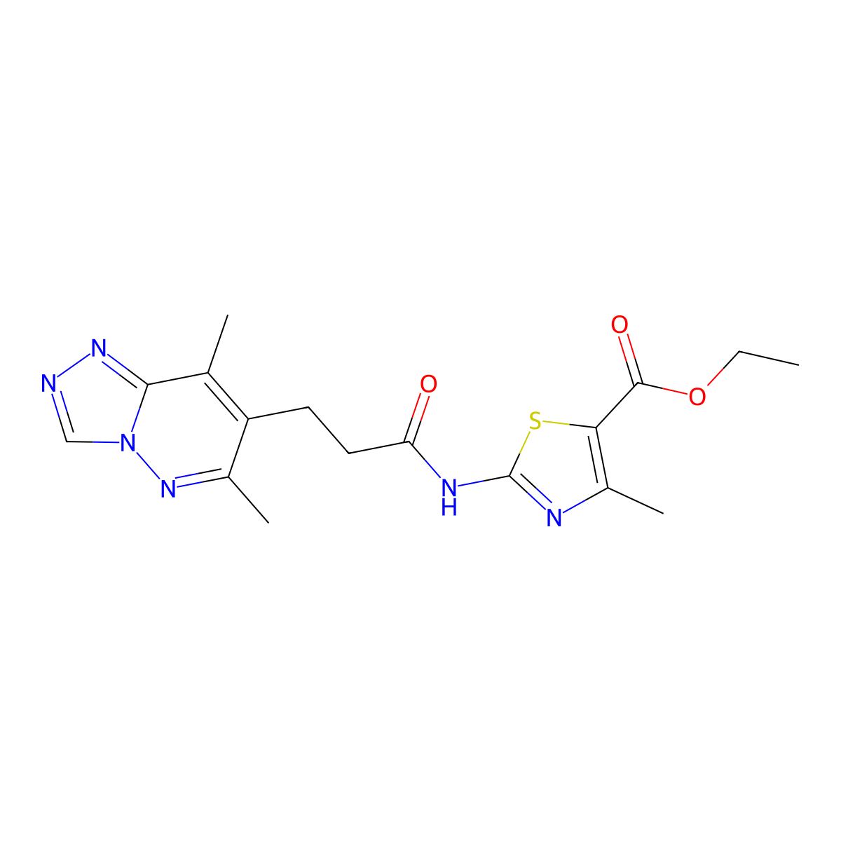 Ethyl 2-{[3-(6,8-dimethyl[1,2,4]triazolo[4,3-b]pyridazin-7-yl)propanoyl]amino}-4-methyl-1,3-thiazole-5-carboxylate molecular structure, CAS 1324068-03-2