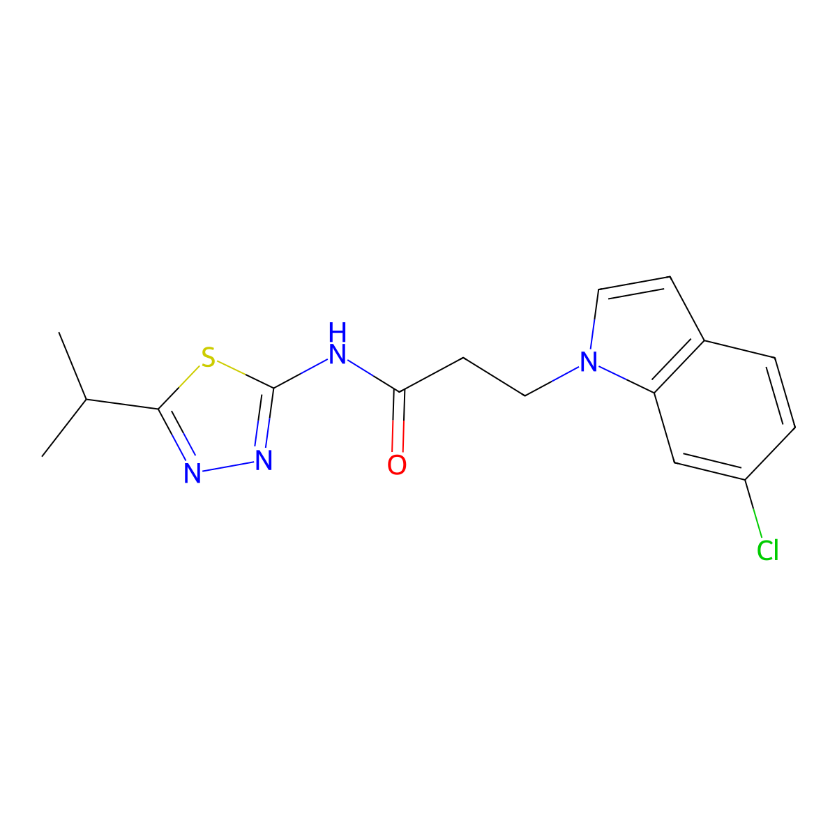 3-(6-chloro-1H-indol-1-yl)-N-[(2Z)-5-(propan-2-yl)-1,3,4-thiadiazol-2(3H)-ylidene]propanamide molecular structure, CAS 1324068-14-5