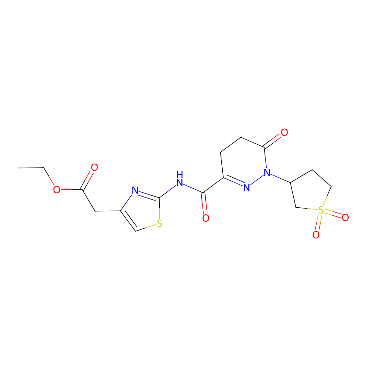 Ethyl [2-({[1-(1,1-dioxidotetrahydrothiophen-3-yl)-6-oxo-1,4,5,6-tetrahydropyridazin-3-yl]carbonyl}amino)-1,3-thiazol-4-yl]acetate molecular structure, CAS 1324068-27-0