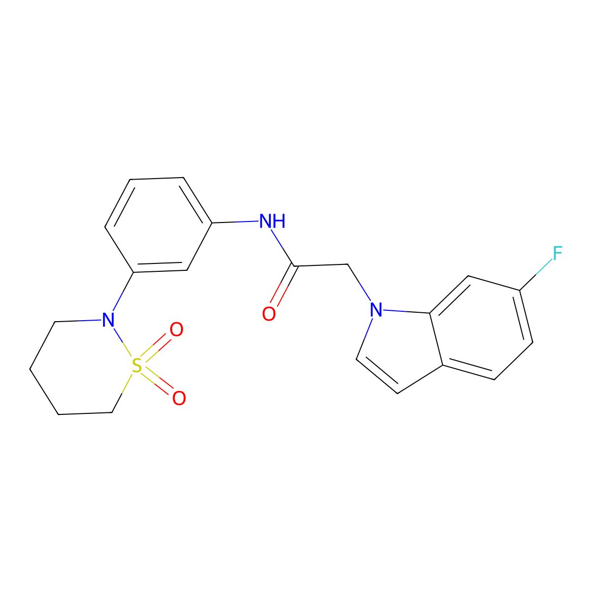 N-[3-(1,1-dioxido-1,2-thiazinan-2-yl)phenyl]-2-(6-fluoro-1H-indol-1-yl)acetamide molecular structure, CAS 1324068-39-4