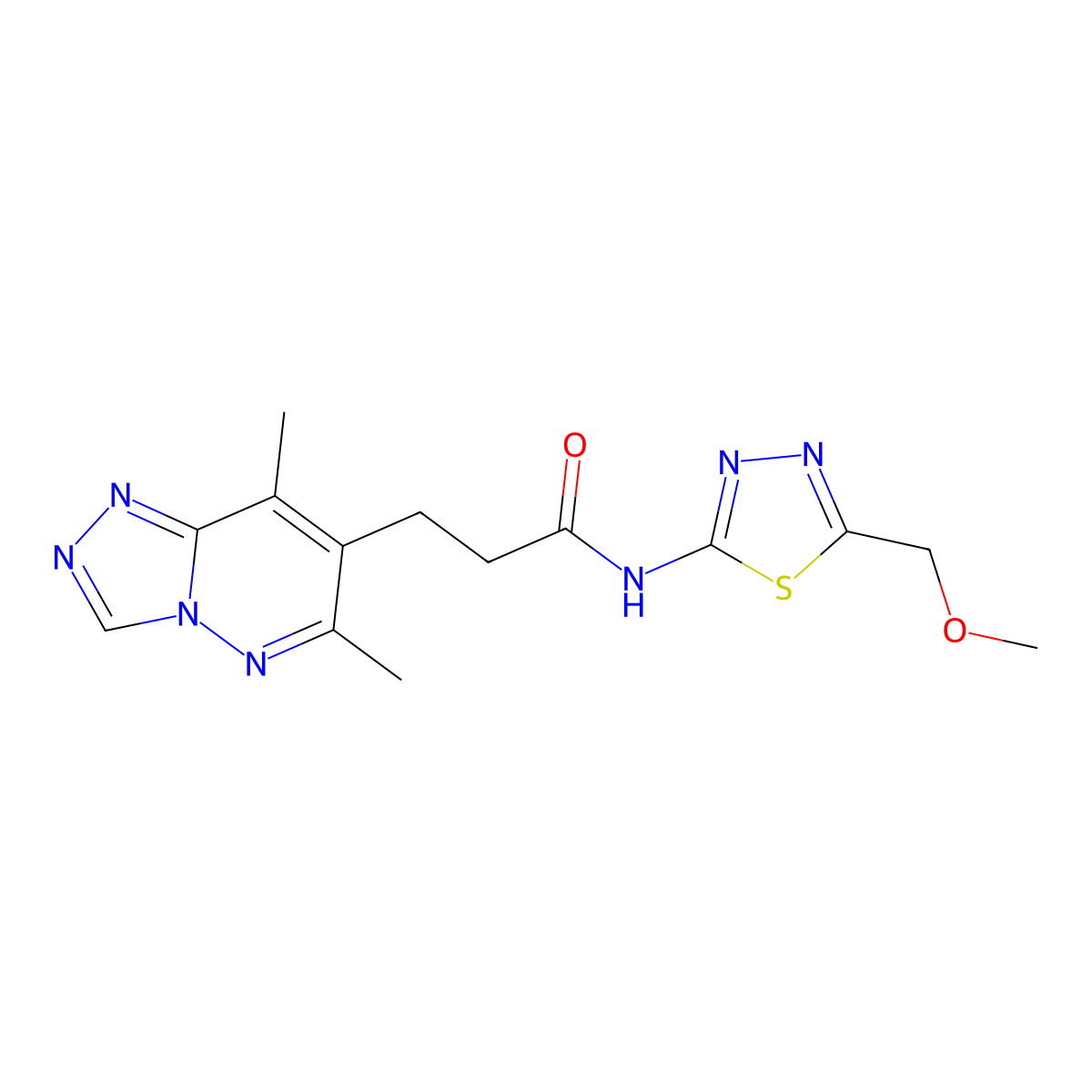 3-(6,8-dimethyl[1,2,4]triazolo[4,3-b]pyridazin-7-yl)-N-[5-(methoxymethyl)-1,3,4-thiadiazol-2-yl]propanamide molecular structure, CAS 1324068-43-0