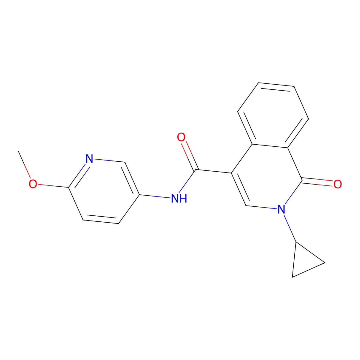 2-cyclopropyl-N-(6-methoxypyridin-3-yl)-1-oxo-1,2-dihydroisoquinoline-4-carboxamide molecular structure, CAS 1324068-59-8