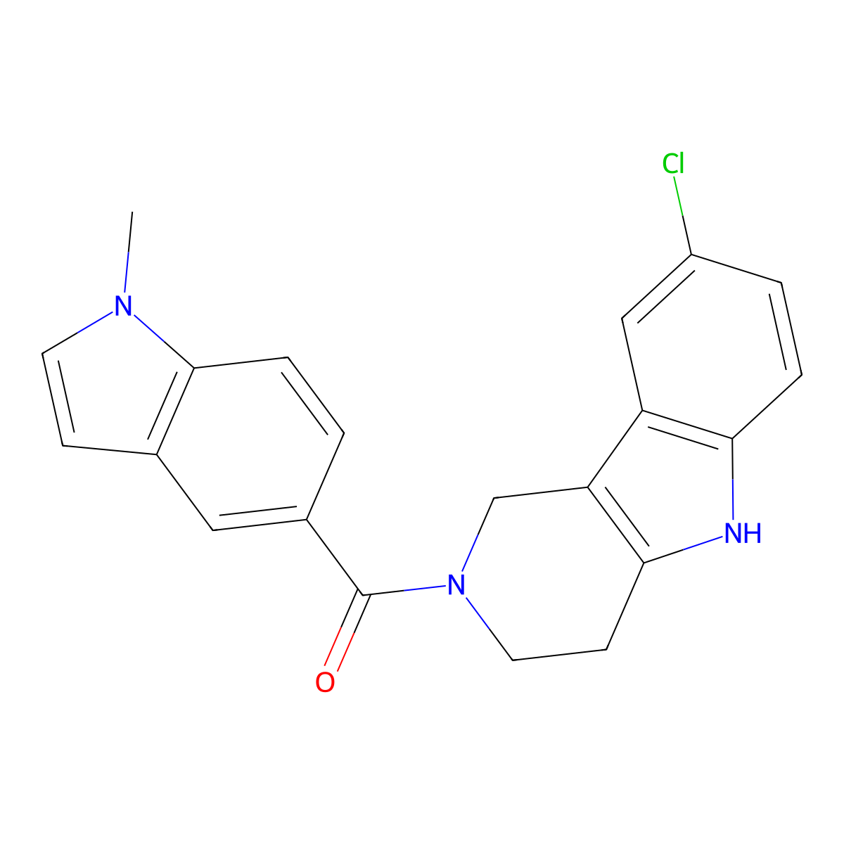 (8-chloro-1,3,4,5-tetrahydro-2H-pyrido[4,3-b]indol-2-yl)(1-methyl-1H-indol-5-yl)methanone molecular structure, CAS 1324068-75-8