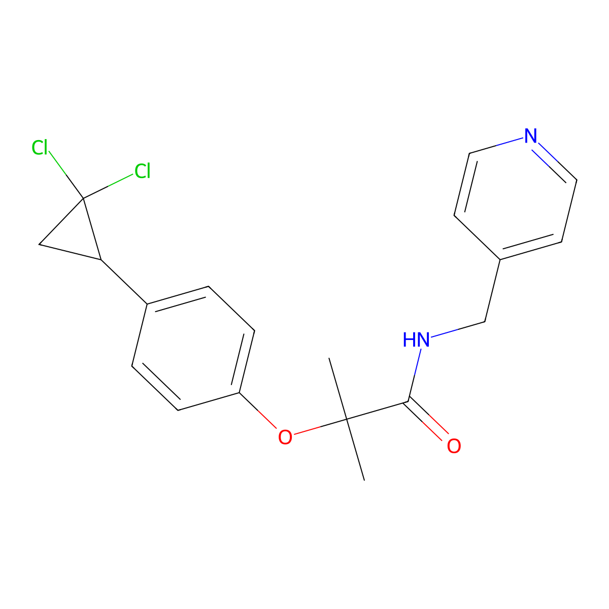 2-[4-(2,2-dichlorocyclopropyl)phenoxy]-2-methyl-N-(pyridin-4-ylmethyl)propanamide molecular structure, CAS 1324068-82-7