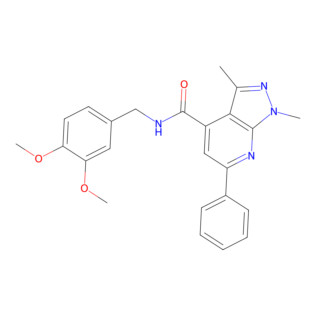 N-(3,4-dimethoxybenzyl)-1,3-dimethyl-6-phenyl-1H-pyrazolo[3,4-b]pyridine-4-carboxamide molecular structure, CAS 1324068-85-0