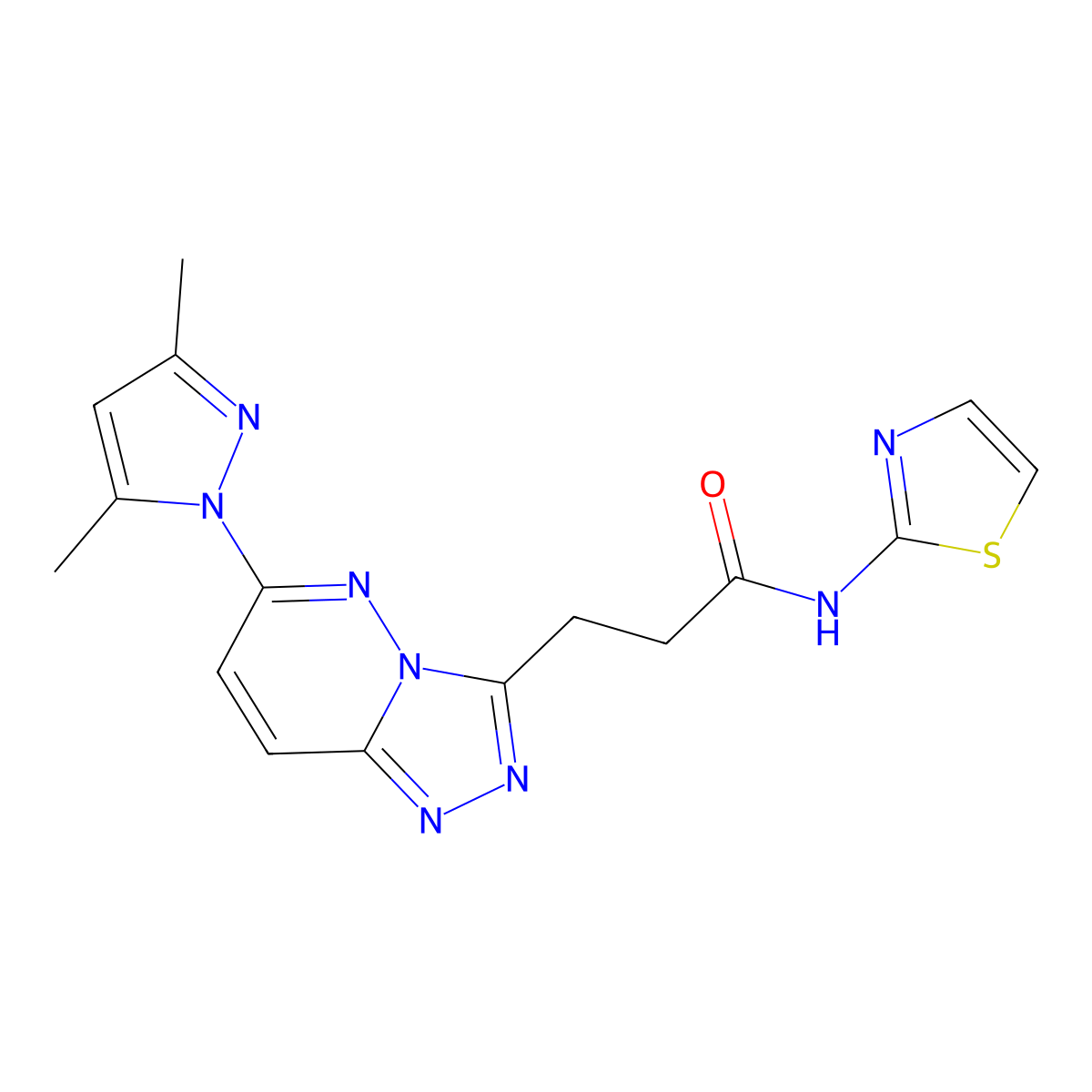 3-[6-(3,5-dimethyl-1H-pyrazol-1-yl)[1,2,4]triazolo[4,3-b]pyridazin-3-yl]-N-(1,3-thiazol-2-yl)propanamide molecular structure, CAS 1324069-14-8
