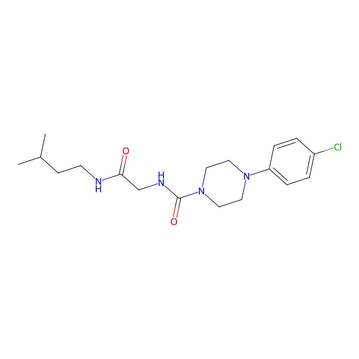 4-(4-chlorophenyl)-N-{2-[(3-methylbutyl)amino]-2-oxoethyl}piperazine-1-carboxamide molecular structure, CAS 1324069-40-0