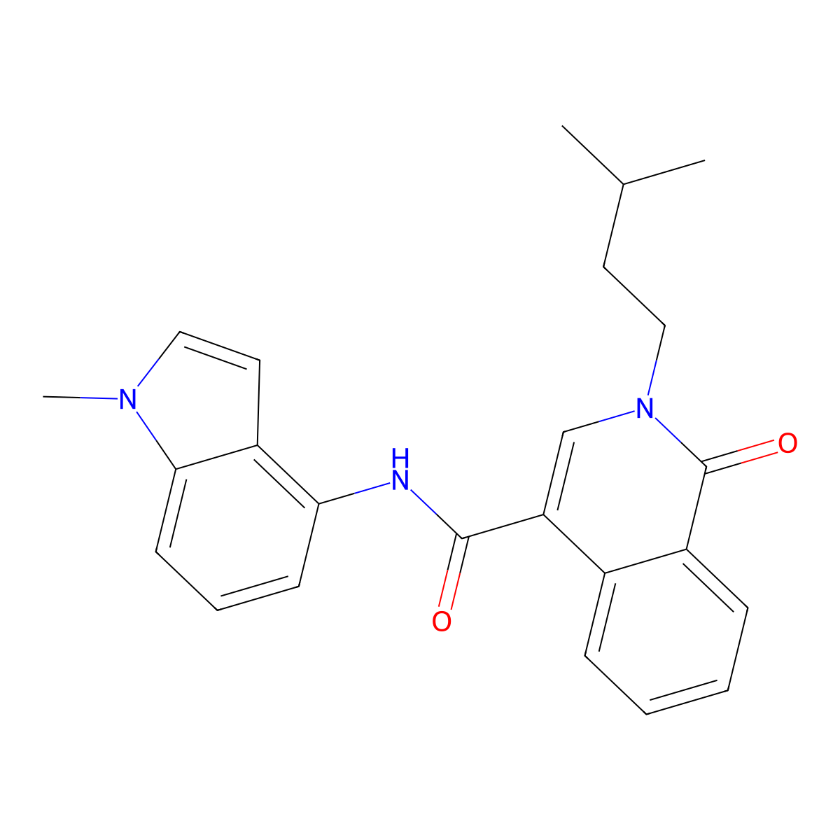 2-(3-methylbutyl)-N-(1-methyl-1H-indol-4-yl)-1-oxo-1,2-dihydroisoquinoline-4-carboxamide molecular structure, CAS 1324069-43-3