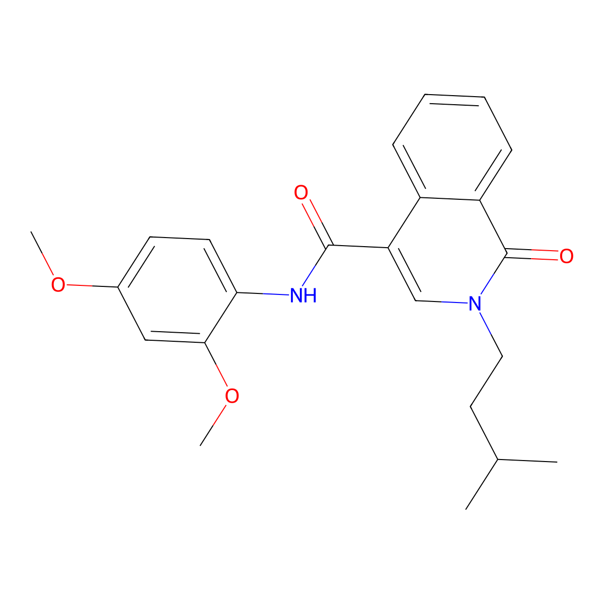 N-(2,4-dimethoxyphenyl)-2-(3-methylbutyl)-1-oxo-1,2-dihydroisoquinoline-4-carboxamide molecular structure, CAS 1324069-55-7