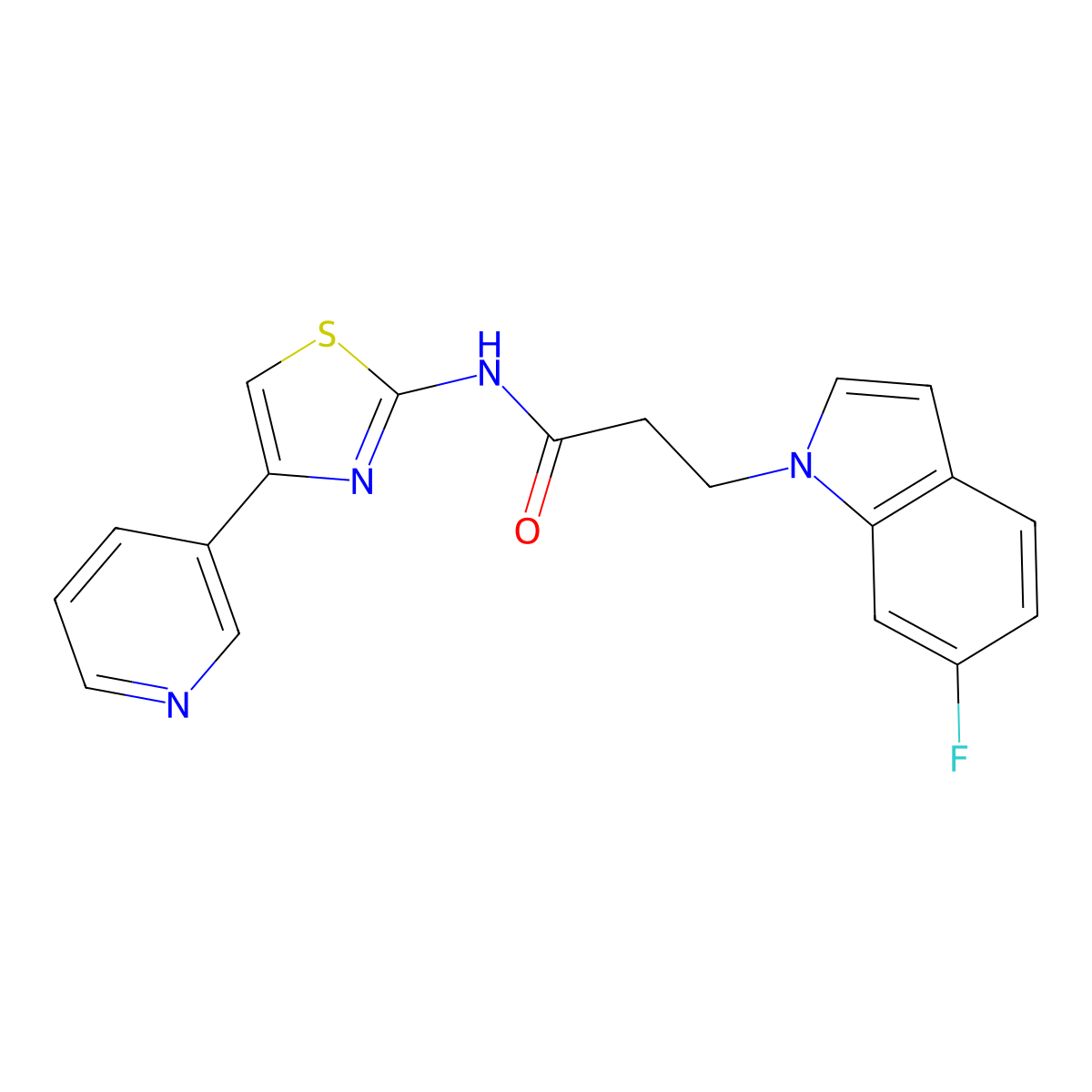3-(6-fluoro-1H-indol-1-yl)-N-[4-(pyridin-3-yl)-1,3-thiazol-2-yl]propanamide molecular structure, CAS 1324069-96-6