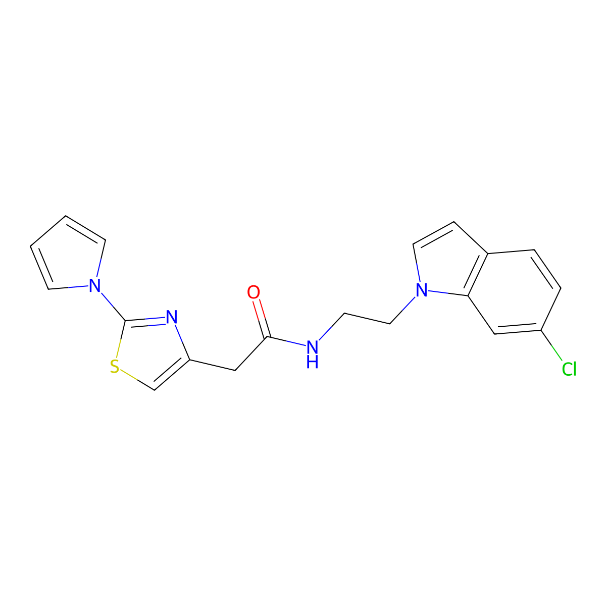 N-[2-(6-chloro-1H-indol-1-yl)ethyl]-2-[2-(1H-pyrrol-1-yl)-1,3-thiazol-4-yl]acetamide molecular structure, CAS 1324070-22-5