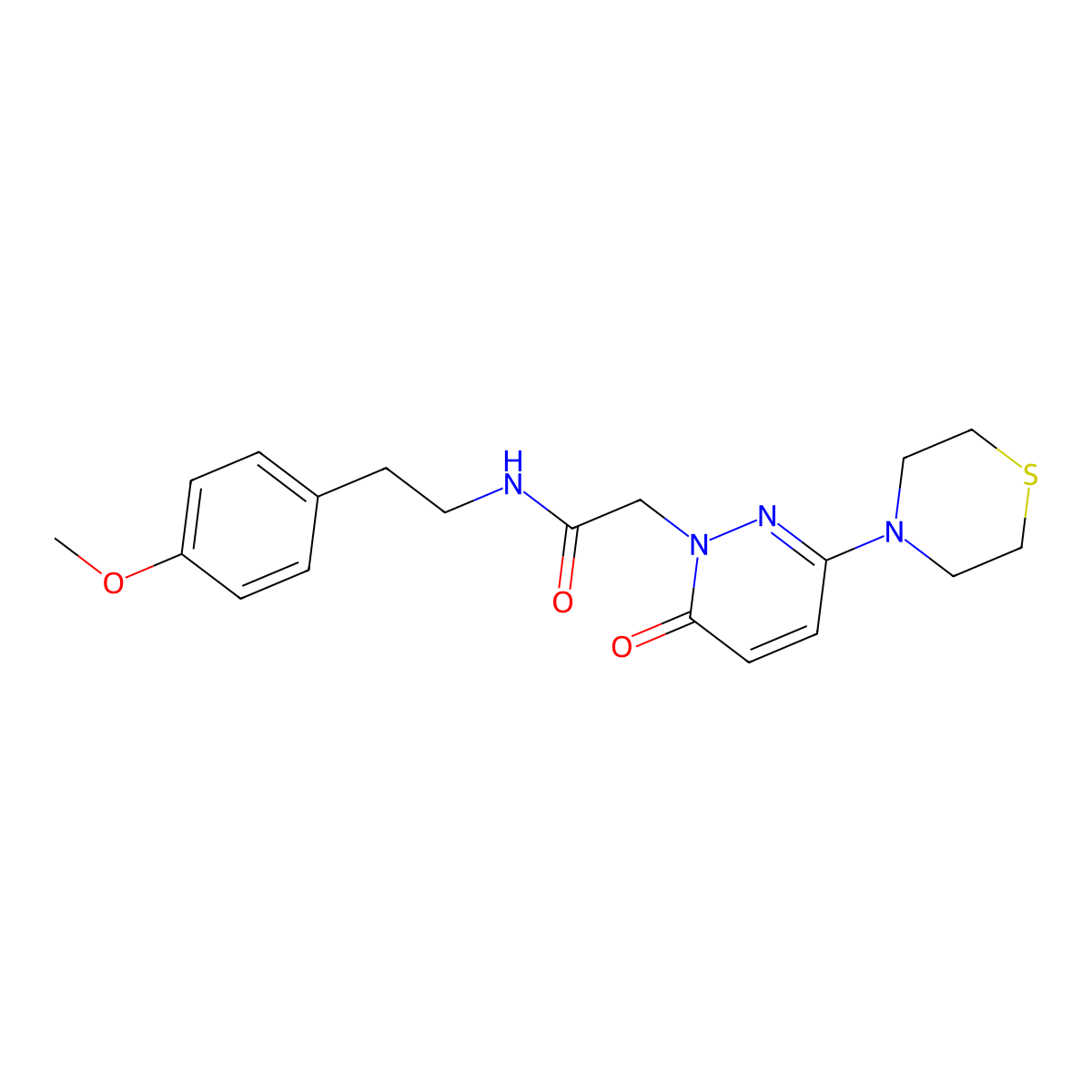 N-[2-(4-methoxyphenyl)ethyl]-2-[6-oxo-3-(thiomorpholin-4-yl)pyridazin-1(6H)-yl]acetamide molecular structure, CAS 1324070-26-9
