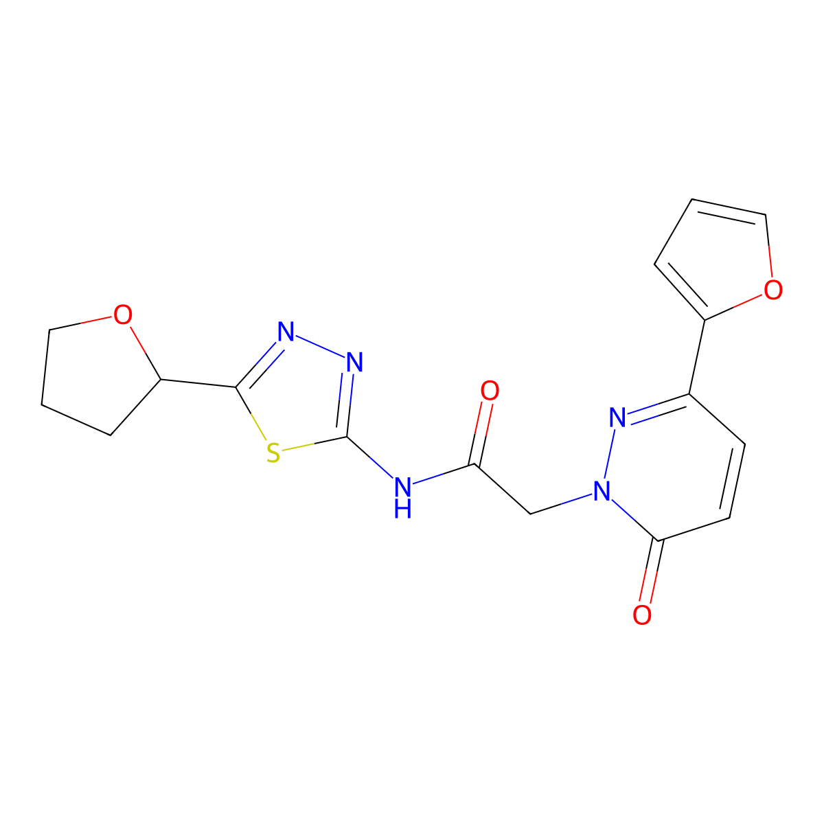 2-(3-(furan-2-yl)-6-oxopyridazin-1(6H)-yl)-N-(5-(tetrahydrofuran-2-yl)-1,3,4-thiadiazol-2-yl)acetamide molecular structure, CAS 1324070-27-0