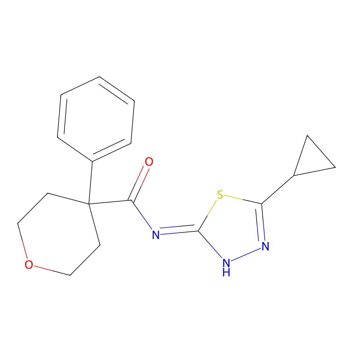 N-(5-cyclopropyl-1,3,4-thiadiazol-2-yl)-4-phenyltetrahydro-2H-pyran-4-carboxamide molecular structure, CAS 1324070-50-9