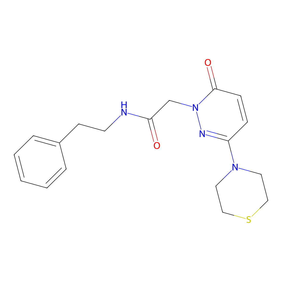 2-[6-oxo-3-(thiomorpholin-4-yl)pyridazin-1(6H)-yl]-N-(2-phenylethyl)acetamide molecular structure, CAS 1324070-72-5