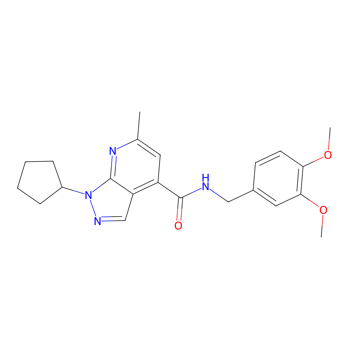 1-cyclopentyl-N-(3,4-dimethoxybenzyl)-6-methyl-1H-pyrazolo[3,4-b]pyridine-4-carboxamide molecular structure, CAS 1324070-95-2