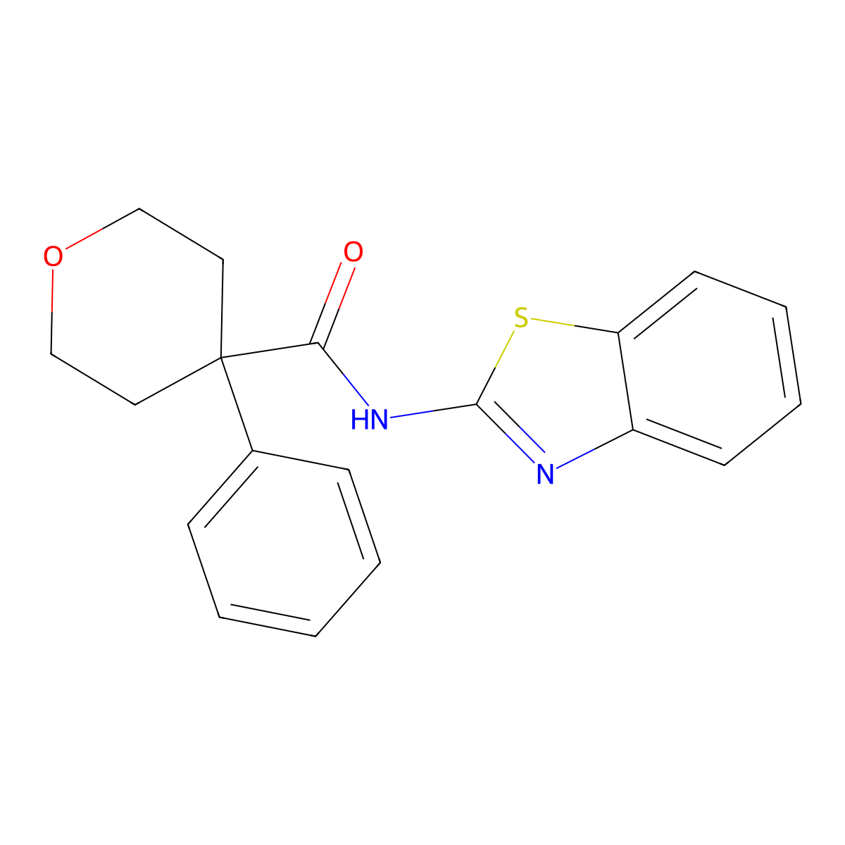 N-(benzo[d]thiazol-2-yl)-4-phenyltetrahydro-2H-pyran-4-carboxamide molecular structure, CAS 1324071-05-7
