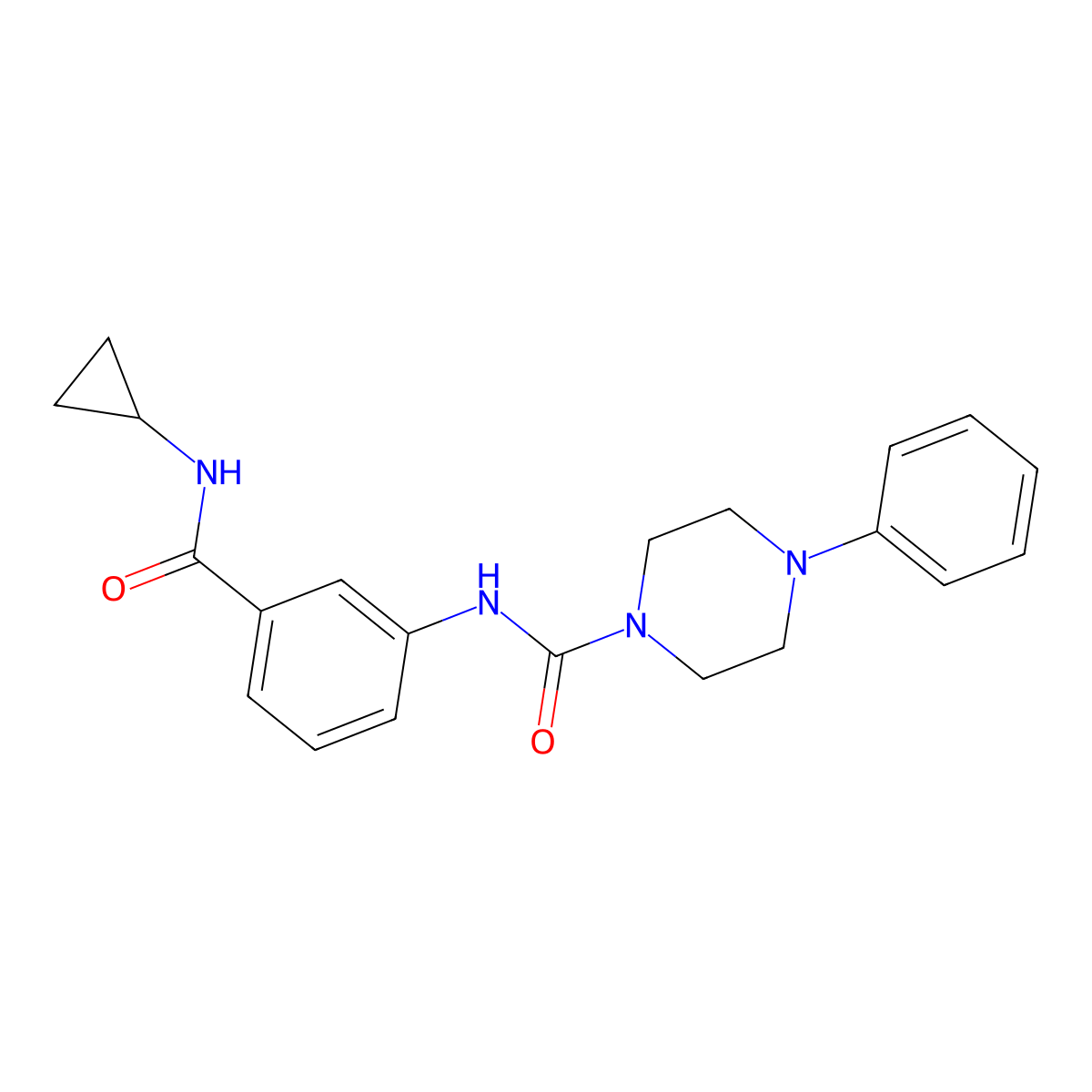 N-[3-(cyclopropylcarbamoyl)phenyl]-4-phenylpiperazine-1-carboxamide molecular structure, CAS 1324071-07-9